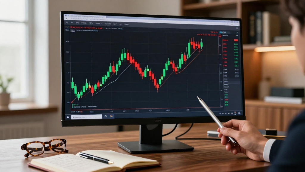 Persona che studia un grafico a candele giapponesi per fare trading