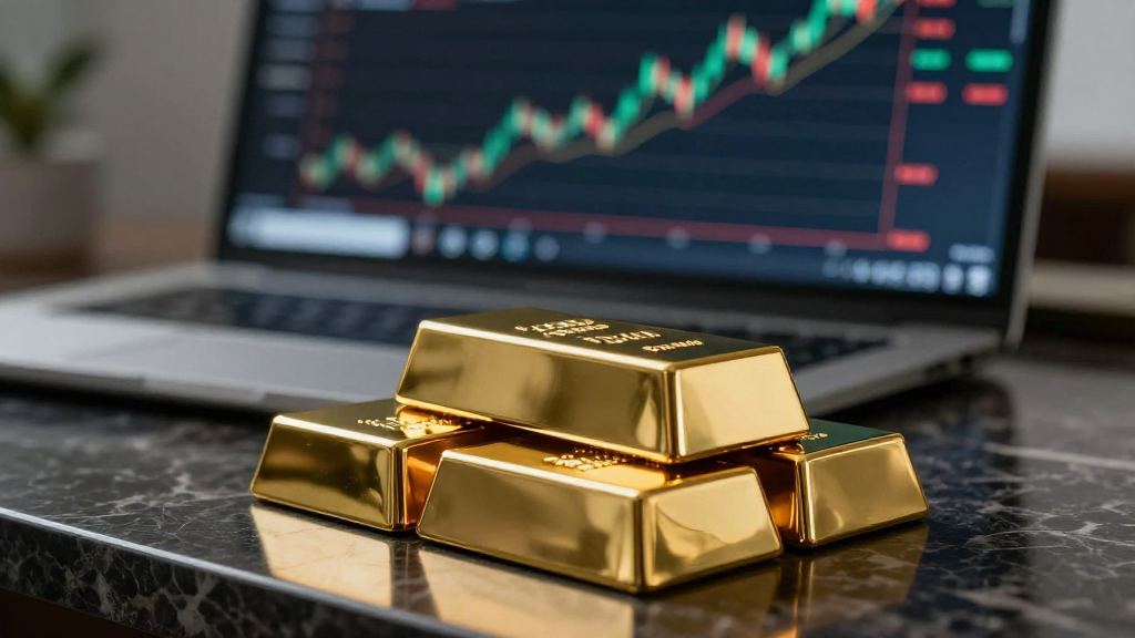 Lingotti d'oro su una scrivania finanziaria che rappresentano il rimbalzo della quotazione dell'oro.