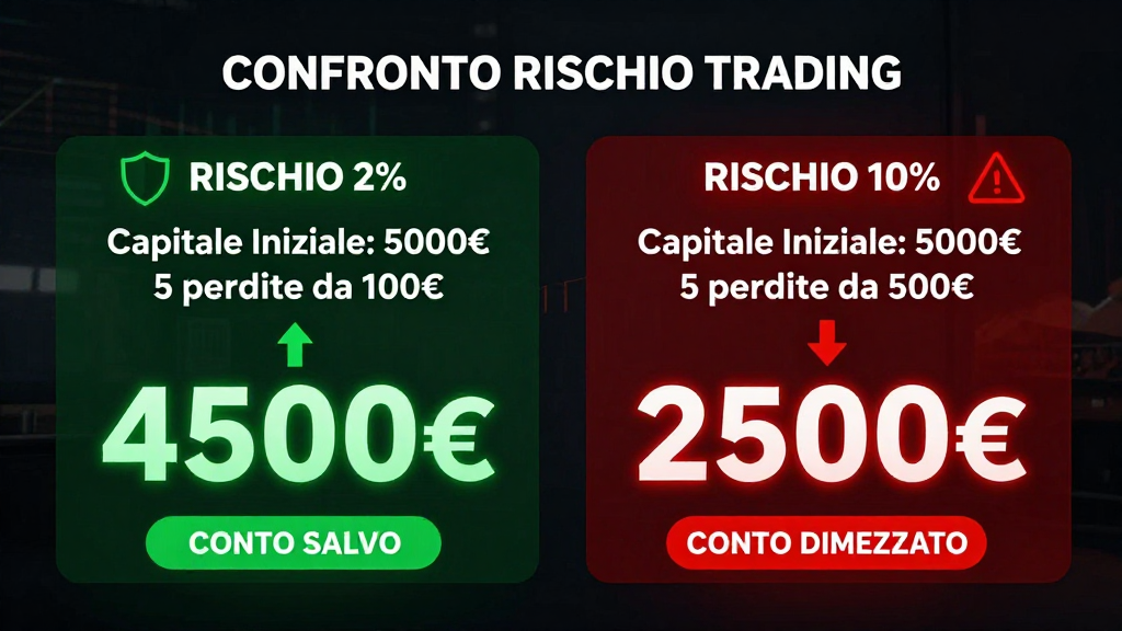 Confronto rischio 2% contro 10% su un conto da 5.000€