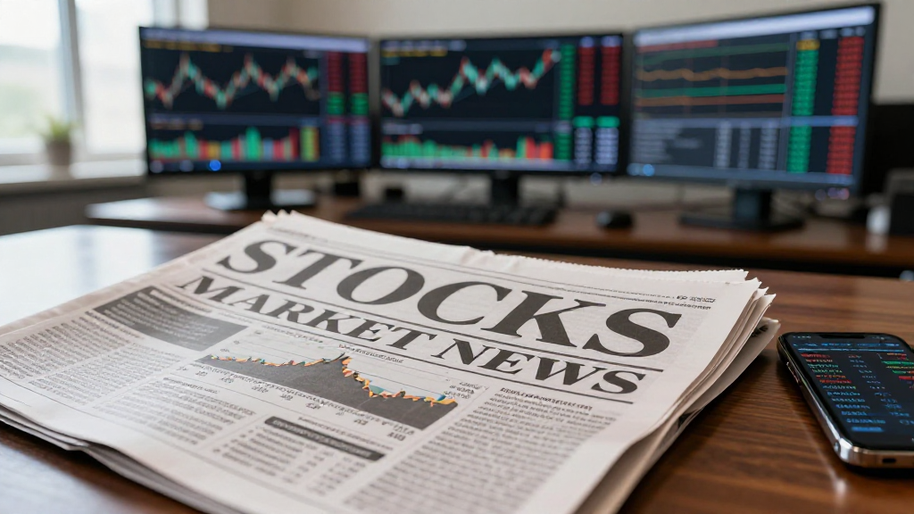 Postazione trading online con grafici azionari e giornale finanziario